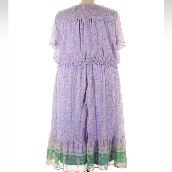 LC Lauren Conrad Flutter Sleeve Faux-Wrap Midi Dress Purple Floral Plus Size 4X - Picture 6 of 10